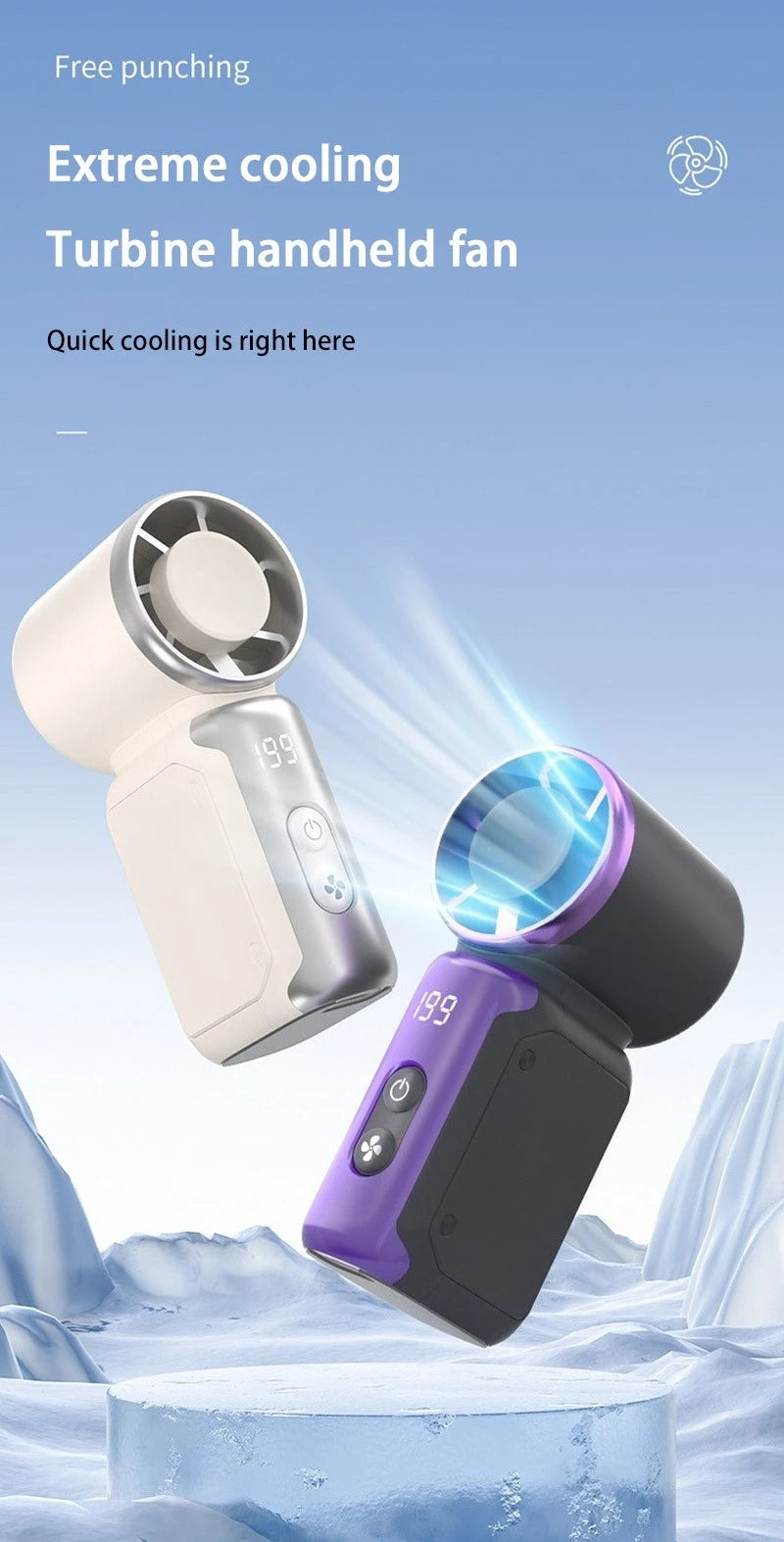 BAOTAI Portable Mini Handheld Turbo Fan LED Display Mini High Speed Handheld Fan, Outdoor Cooling,Desk Fan, Rechargeable Fan