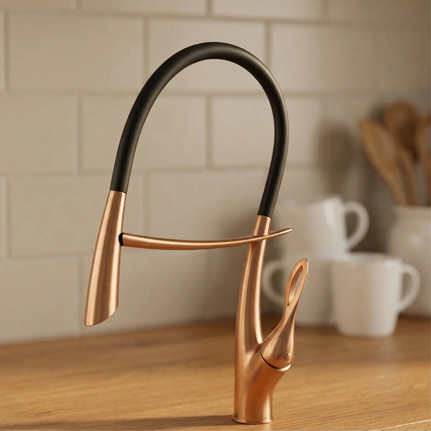 Mitigeur de cuisine Gestan en laiton brossé doré avec interrupteur tactile, cartouche céramique monotrou, robinet d'évier eau chaude et froide