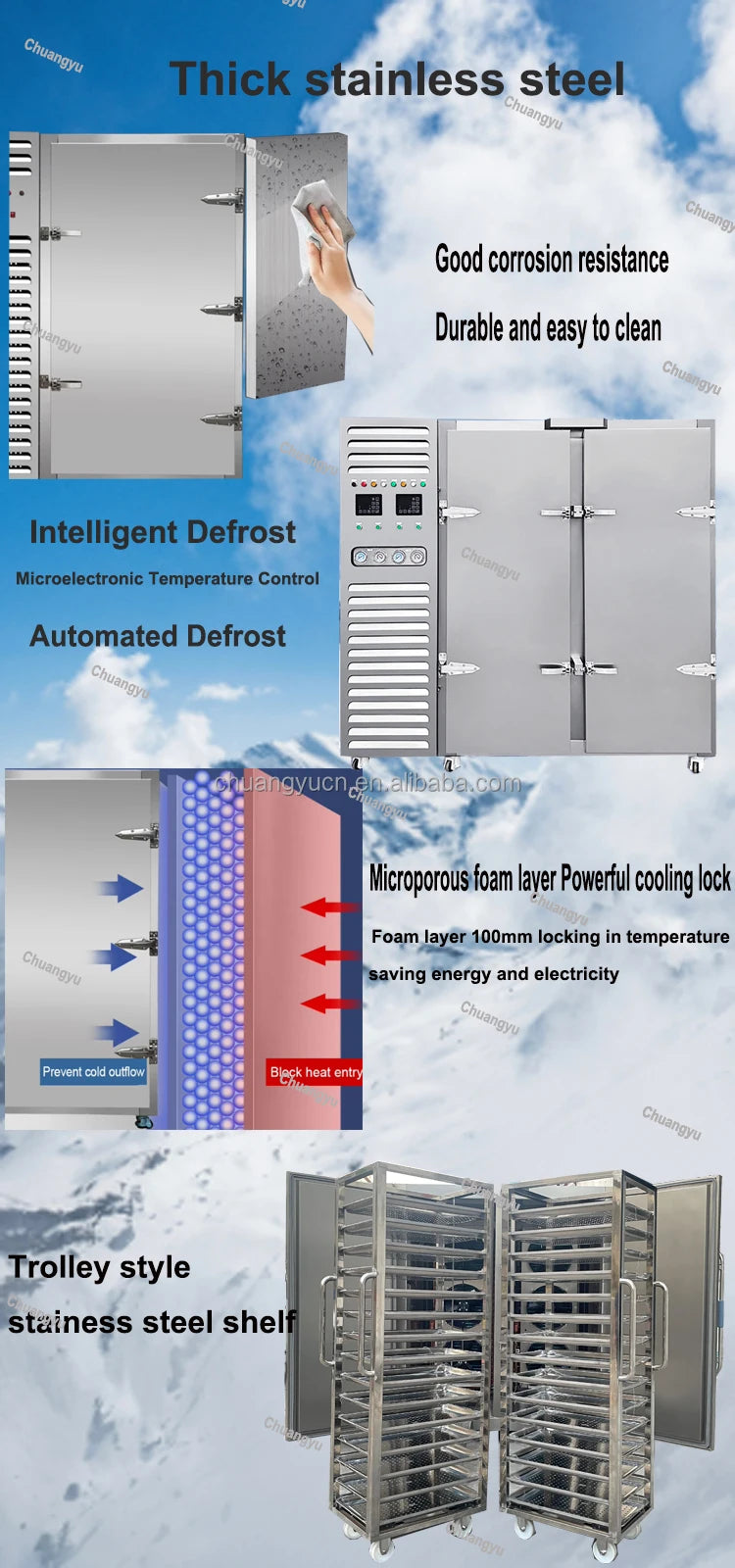 Armoire de congélation rapide 1400L –45°C en acier inoxydable de qualité commerciale pour viande, fruits de mer, boulangerie, personnalisée