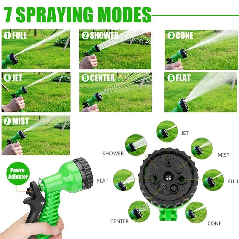 Tuyau d'arrosage magique extensible 25FT-200FT Léger Matériaux Durables 7 Fonctions de Pulvérisation Pistolet Outils d'Arrosage pour Maison et Jardin