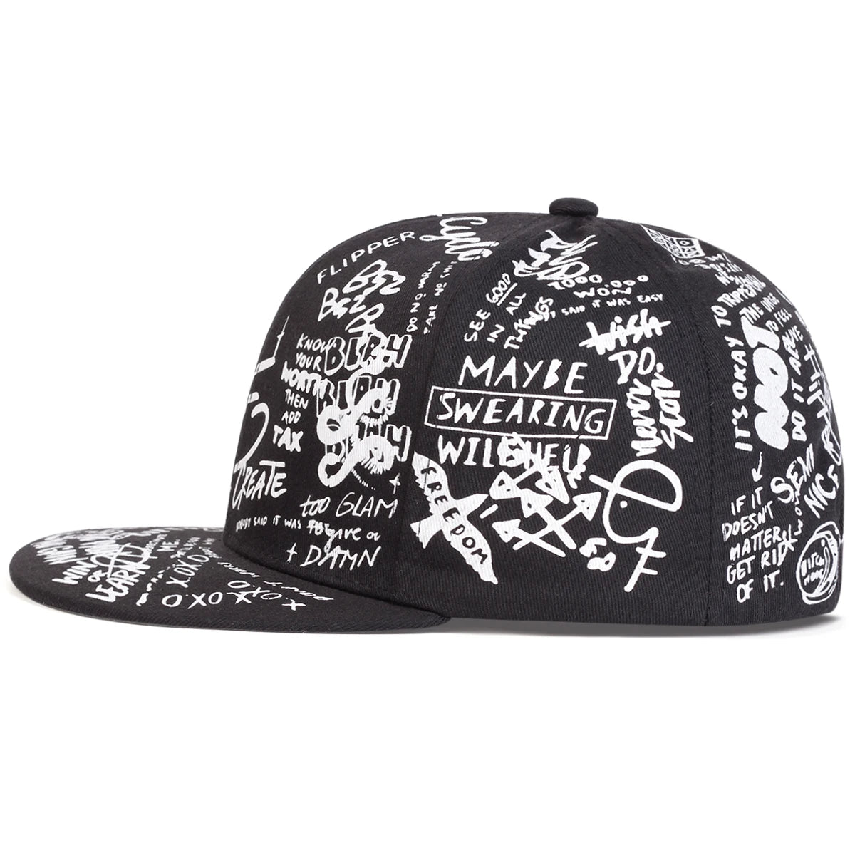 Unisex Schwarz-Weiß-Letter-Graffiti-Druck Hip-Hop-Mützen Frühling Herbst Outdoor Verstellbare Freizeit-Baseballkappen Sonnenhut