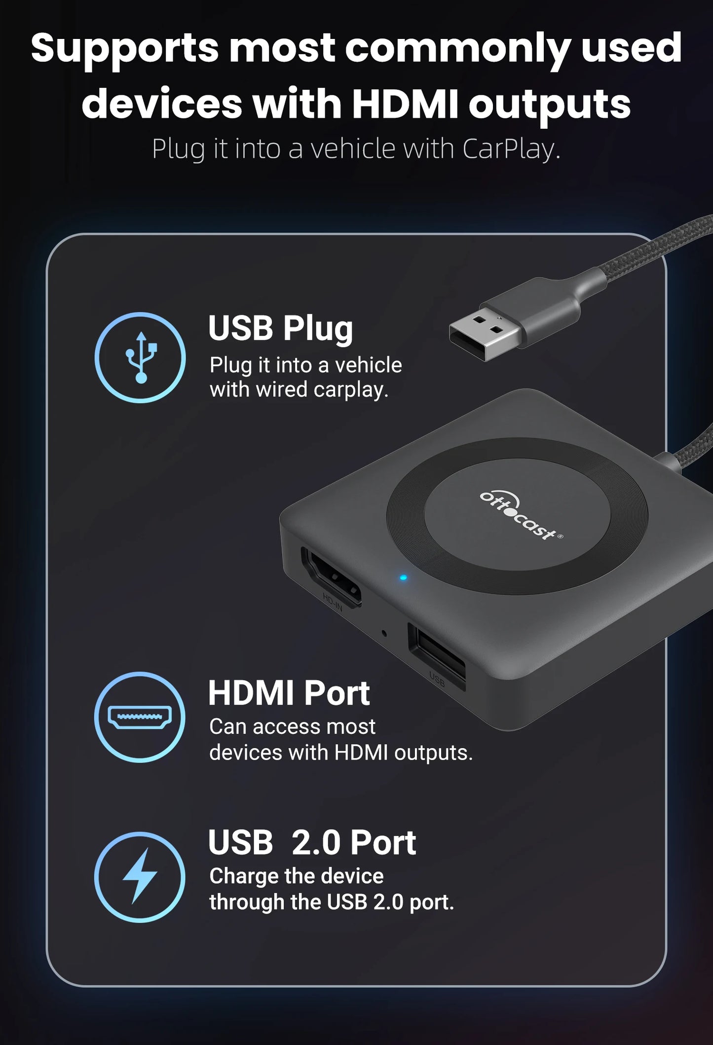 Ottocast Car TV Mate Pro Max Wireless CarPlay Android Auto Adapter für Fire Google TV Stick Konverter für OEM Wired CarPlay Car