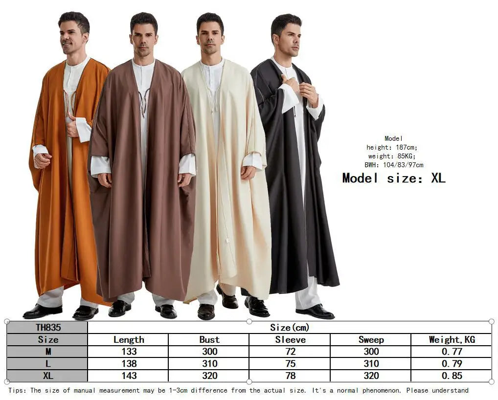 Ramadan Djellaba Eid Abayas Gebets-Kaftan Herren Muslimischer offener Abaya Türkei Arabischer Cardigan Robe Marokko Jubba Thobe Islam Dishdasha