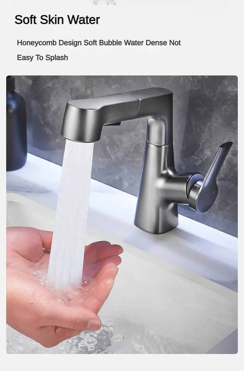 Ausziehbare Küchenarmatur 360° drehbarer Badwaschtischmischer Edelstahl Küchenspüle Wasserhahn mit Ausziehspritze