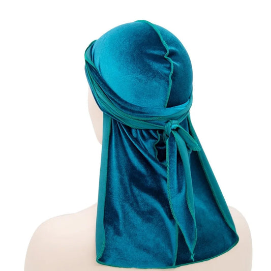 New Velvet Durags Caps Long Tail Breathable Turban Hat Elastic Adjustable Head Wrap Hair Accessories