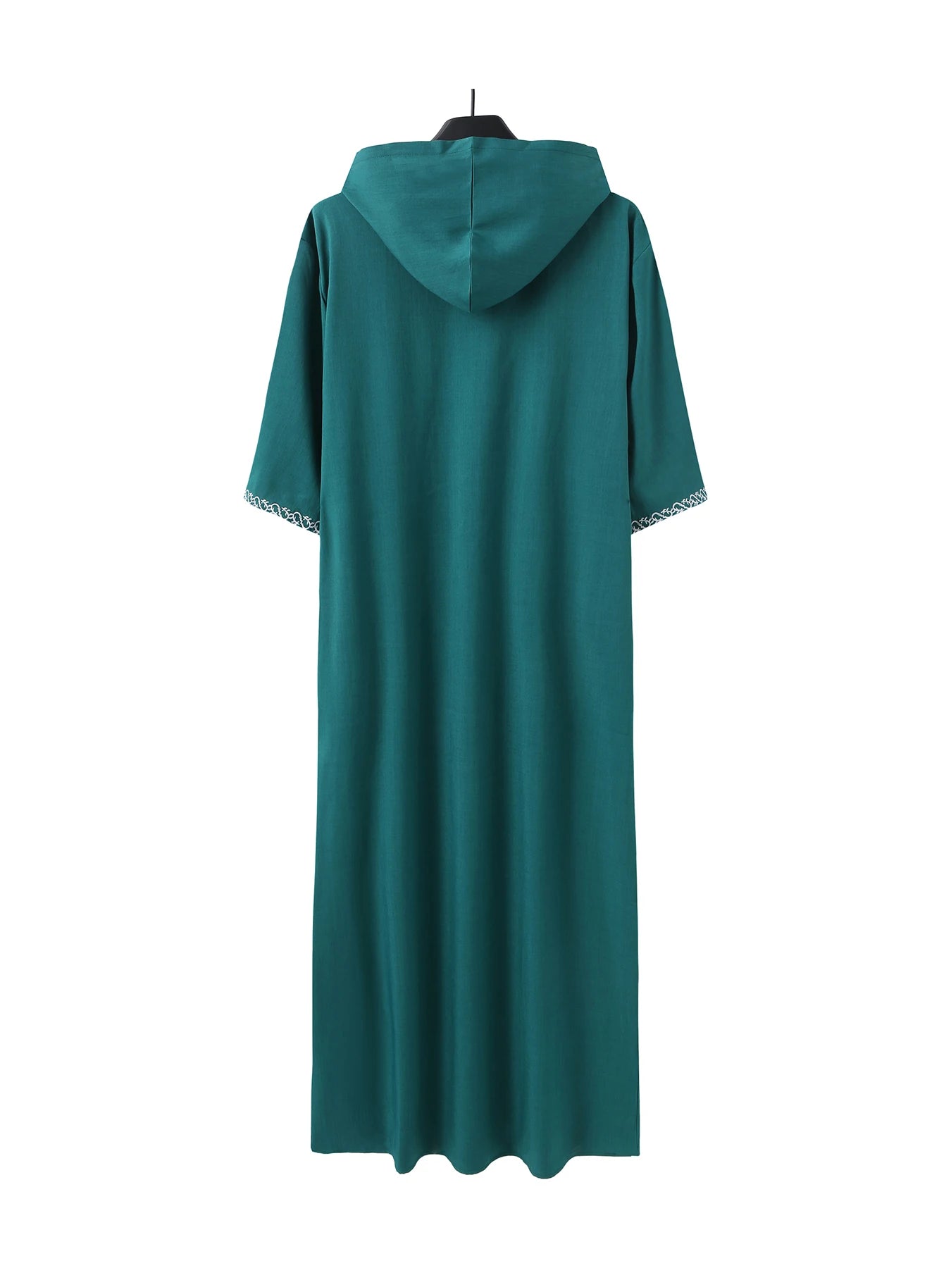 Kurzärmeliger, bestickter muslimischer Kapuzen-Thobe mit Brusttasche, lässiger arabischer Stil, traditionelle Gandoura-Gebetskleidung für Herren