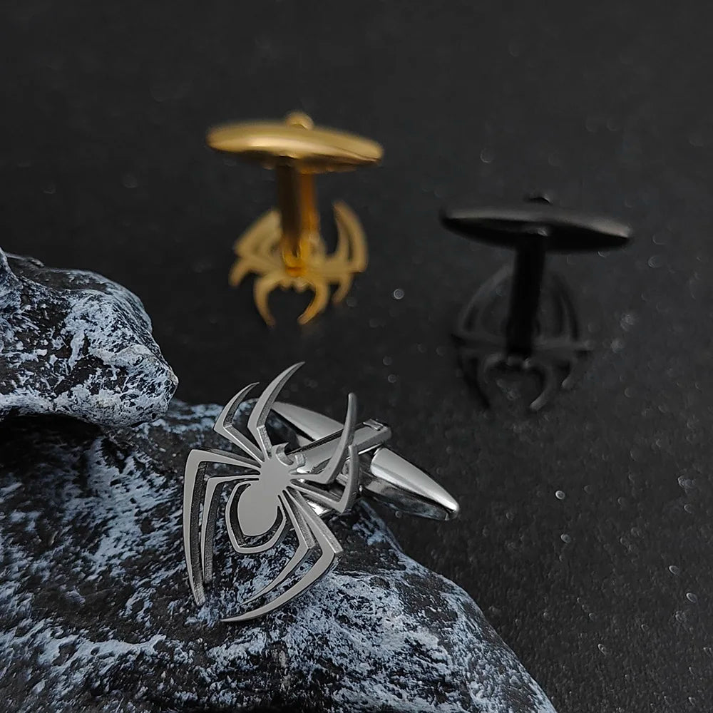 Manschettenknöpfe aus Edelstahl mit Totenkopf, Spinne, Fledermaus, Herren-Hemdknöpfe, Krawatten für Herrenkleidung, dekorative Punk-dunkle Manschettenknöpfe, Schmuckgeschenk