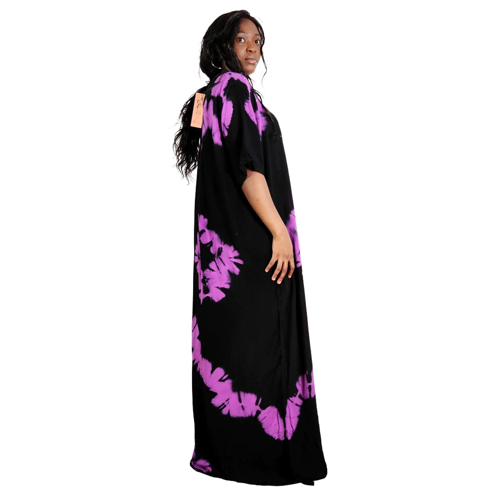 Nouvelle robe musulmane longue ample en pur coton tie-dye avec foulard, broderies scintillantes, respirante et confortable pour l'été 2025