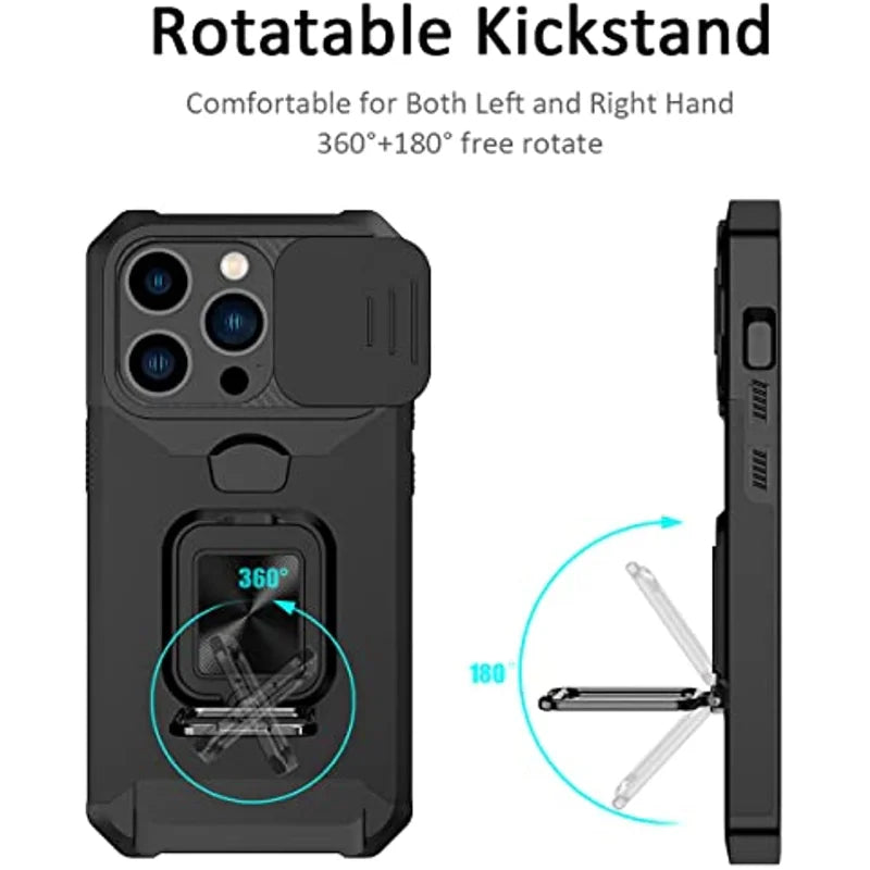 Hülle für iPhone 17 16 15 14 13 12 Pro Max Plus 8 7 Plus Mini Robuster Schutz mit Schiebe-Kameraabdeckung und Kartenclip-Abdeckung