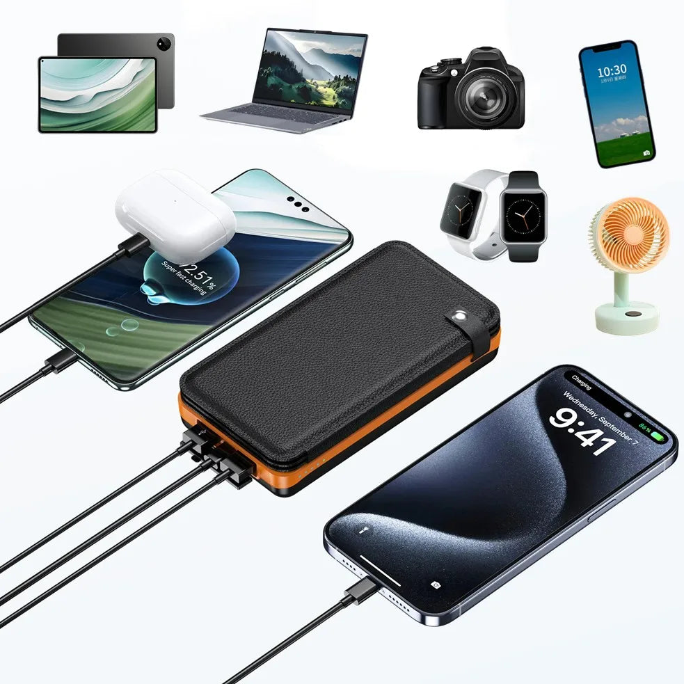 Faltbare Solar Powerbank mit 4 Solarmodulen, 50000mAh Tragbare Solar-Externbatterie Kompatibel mit iOS Android USB-A USB-C