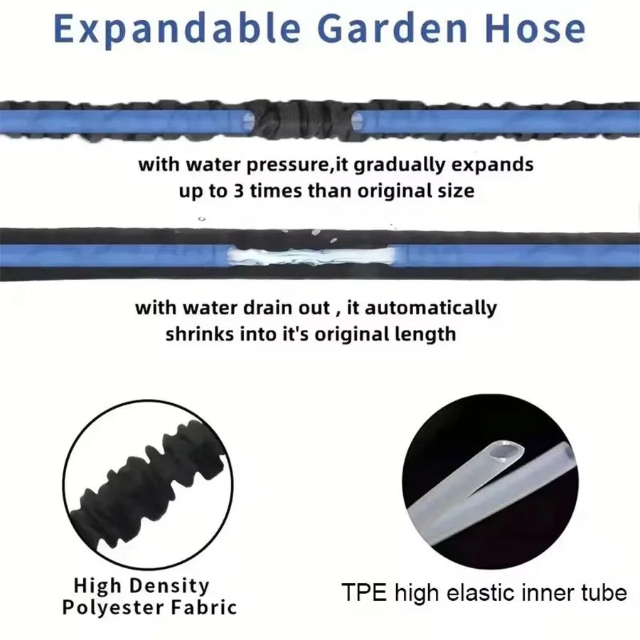 Tuyau d'arrosage magique extensible 25FT-200FT pour jardin, tuyaux d'eau haute pression, pistolet de lavage de voiture, fournitures de jardinage