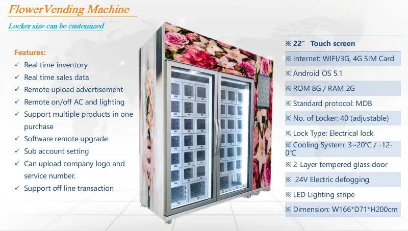 Customized Low-Energy Flower Vending Machine: Refrigerated, Wifi-Connected & Transparent Quality