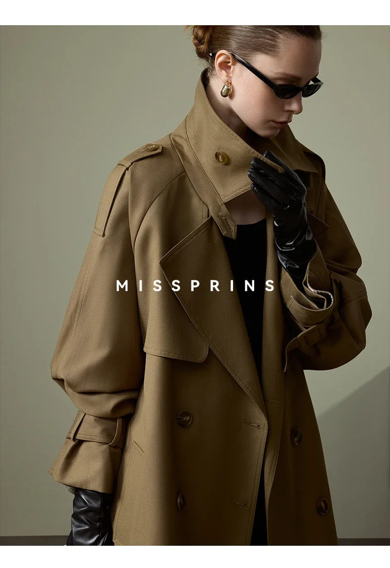 Lautaro Frühling Herbst Langer Khaki Trenchcoat für Damen Gürtel Zweireiher Schick Luxus Designer Europäische Mode Kleidung 2025