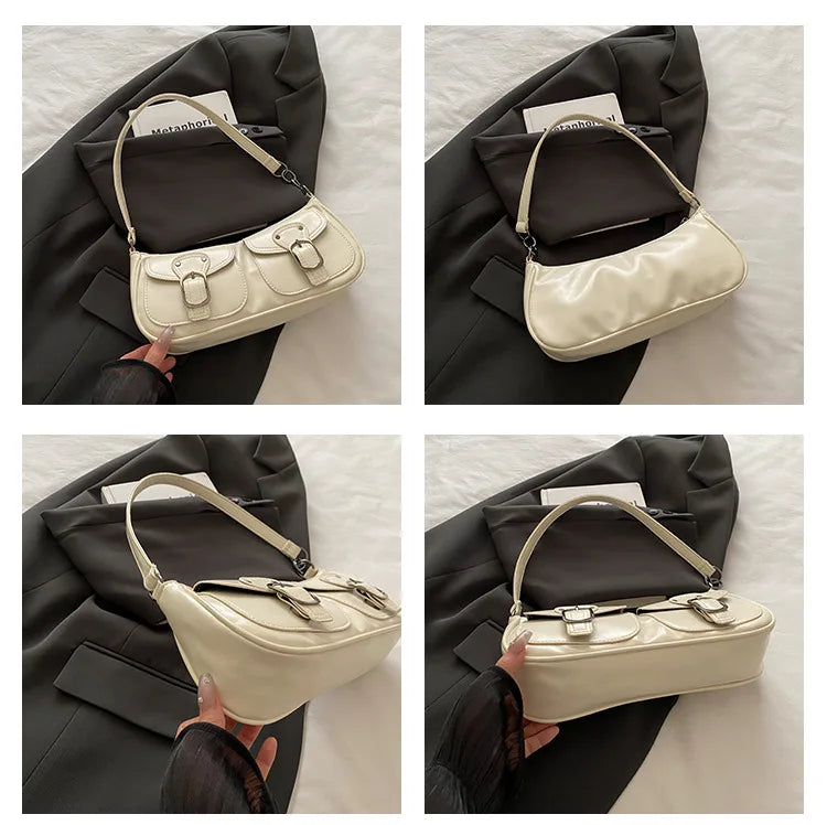 Fashion PU-Leder Damen Umhängetasche Kleine Doppel-Taschen Design Damen Achseltaschen Y2k Vintage Weibliche Handtaschen Clutch Geldbörse