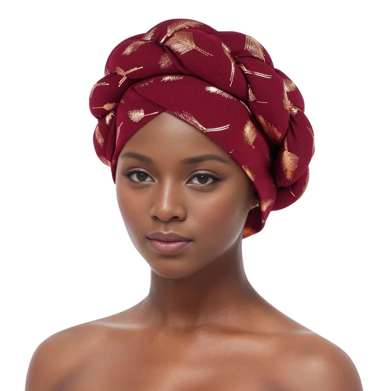 Afrikanische Bronzierung Kopfwickel Zopf Turban Kappen für Frauen Nigeria Hochzeit Geles Party Kopfbedeckung Haarteil Auto Gele Weibliche Kopfbedeckungen