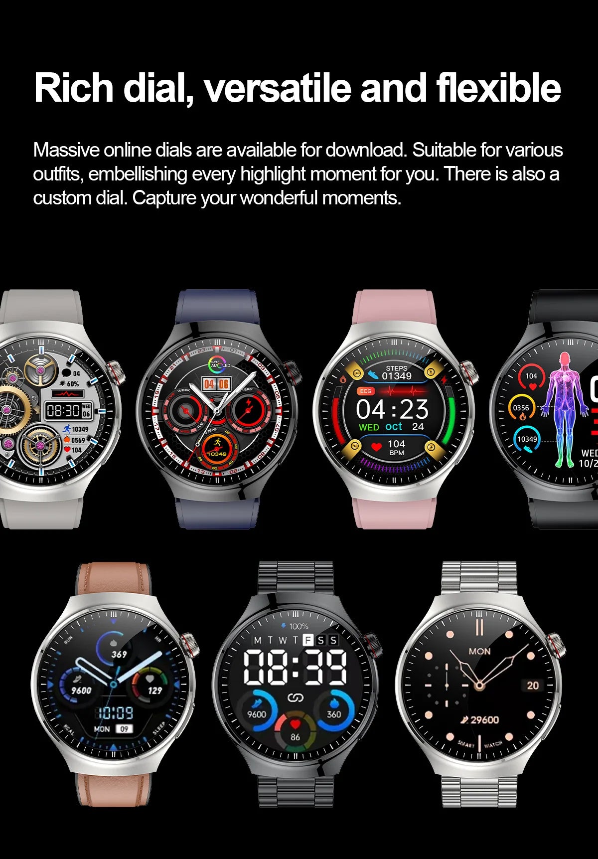 Montre Intelligente de Soins Infirmiers 2025 Montre connectée Santé, oxygène sanguin, lipides sanguins, acide urique, ECG+PPG, température corporelle, appel Bluetooth