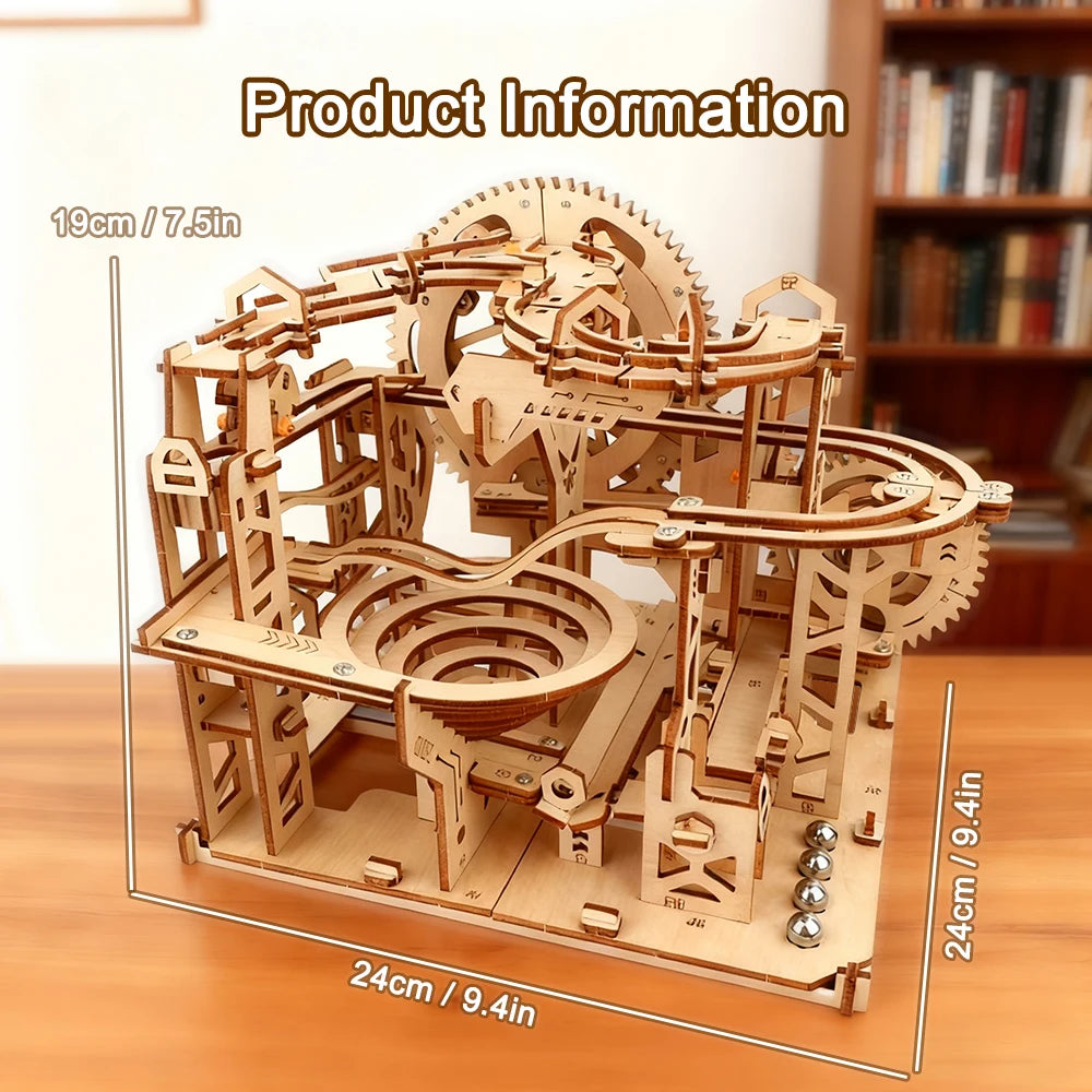 Ury 3D Wooden Puzzle Marble Run Set Track Device Mechanical Manual Model Science High Difficulty Maze Ball Assembly Toy for Boys