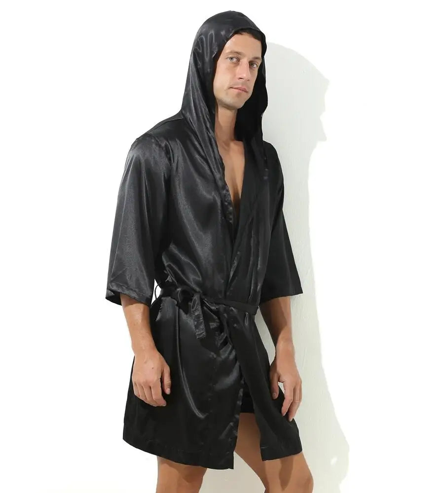 Sexy Nachtwäsche Herren Bademäntel Weich Seidig Kurzarm-Nachthemd Herren Hauskleidung Morgenmantel Herren Schlafanzug (Ohne Shorts)