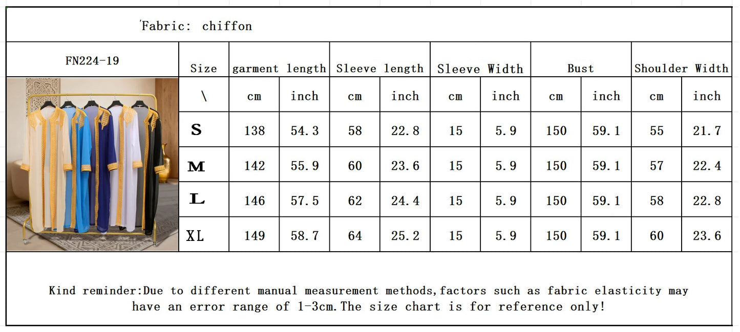 Traditional Arab Men's Robe Thobe Embroidered Dress Middle Eastern Ethnic Jubba Thobes Eid Djellaba Kimono Abaya Thoub Dishdasha