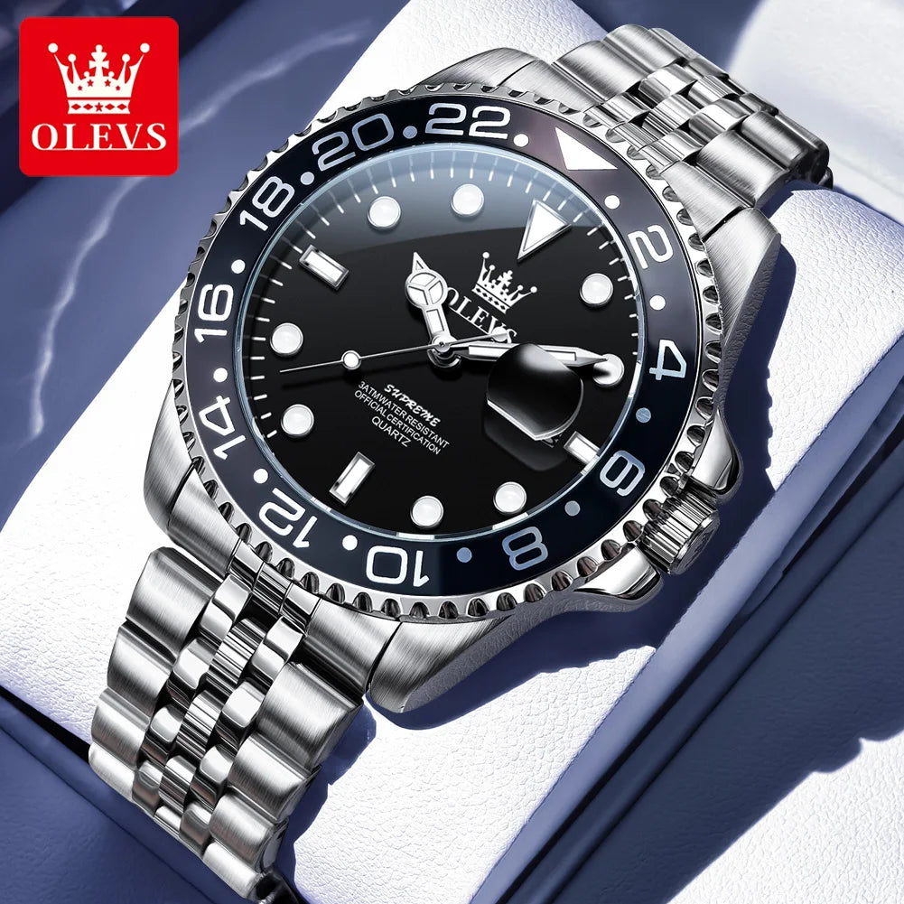 OLEVS 5657 Montre Homme Originale Acier Inoxydable Date Quartz Étanche Lumineuse Montres de Sport Pour Homme Cadeaux Boîte Reloj