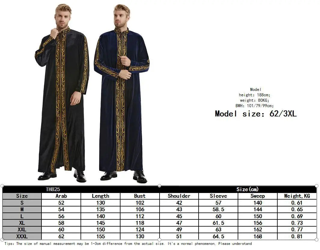 Muslimische Männer Jubba Thobe Islamische Kleidung Samt Kaftan Thoub Arabische Saudi-Robe Kleid Jubah Caftan Thawb Ramadan Gewand Naher Osten
