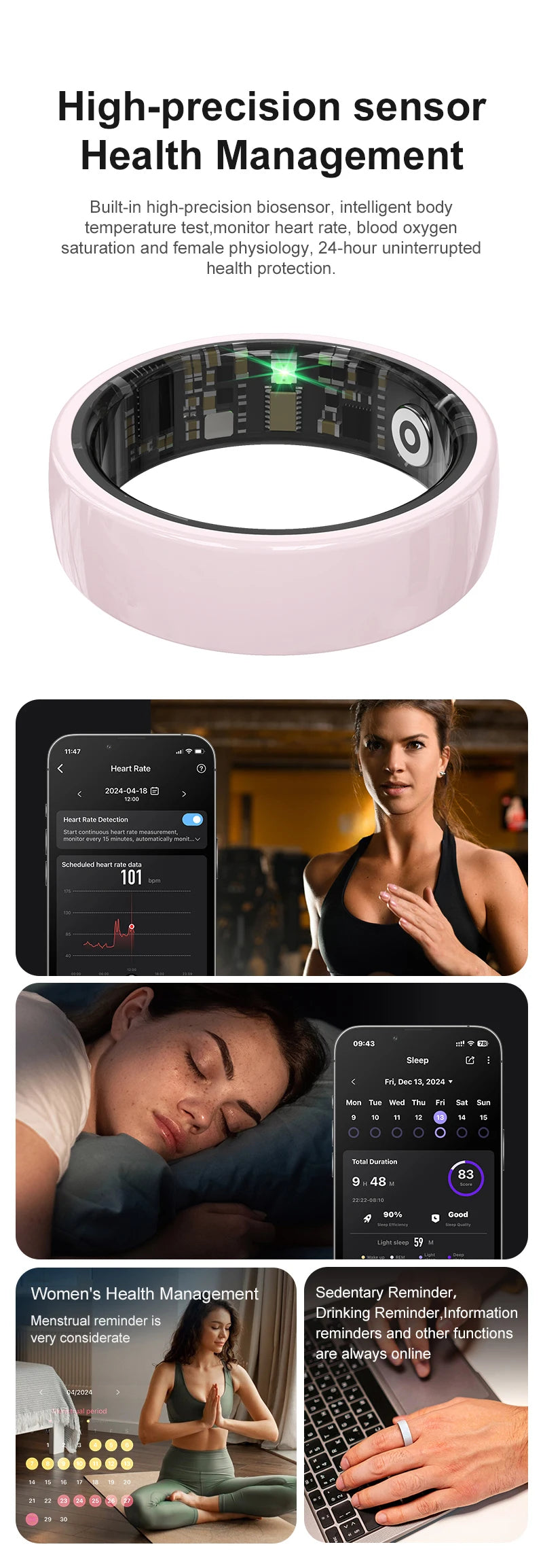 Bague Intelligente R12 Étanche 5ATM avec Étui de Chargement Hommes Femmes Moniteur de Fréquence Cardiaque et de Sommeil Smart Ring Sport Pour Téléphone Xiaomi Samsung