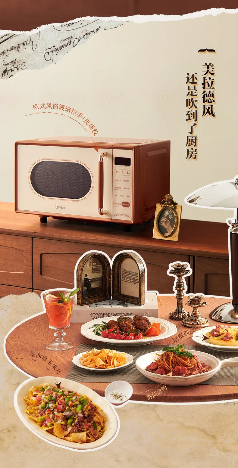 Petit Four à Micro-ondes Rétro Inverter, Appareil Multifonction 3-en-1 Cuisson Vapeur pour Cuisine Domestique