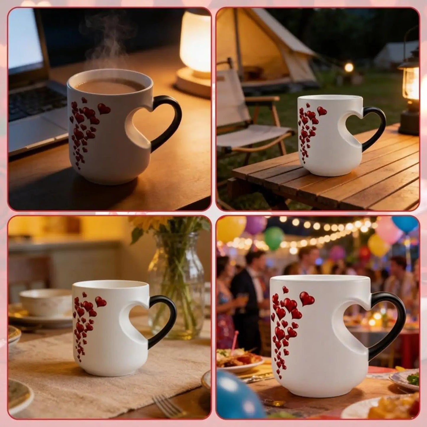 Heart Shape Color Change Mug Ceramic Heat Activated Mug Milk Juice Cup for Women Men Kids Family Workplace Home Dorm