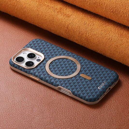 Étui de téléphone de luxe en cuir texture fibre de carbone pour iPhone 13 14 15 16 17 Pro Max avec MagSafe Chargement sans fil Coque antichoc