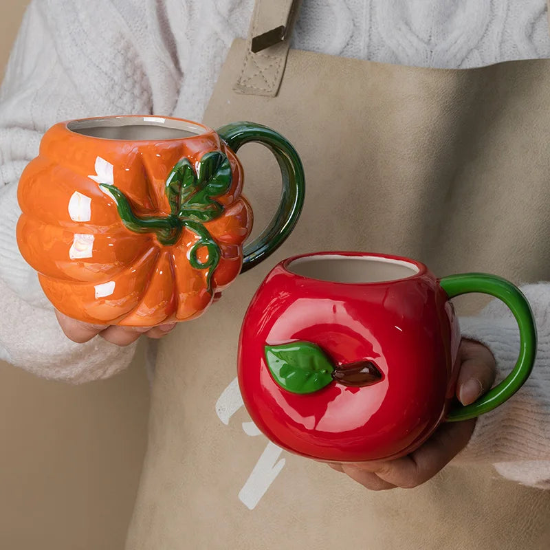 Dreidimensionale Frucht-Porzellan-Kaffeetasse Große Kapazität Apfel-Erdbeer-Tasse Zuhause Nachmittagstee Dessert Tee Tasse Paar Tasse