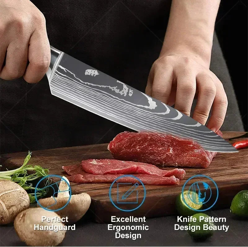 Couteau de Chef Damas Ensemble de Couteaux de Cuisine Professionnels Couteau à Désosser Couteau de Boucher Couteau Utilitaire Couteau Santoku Japonais avec Housse