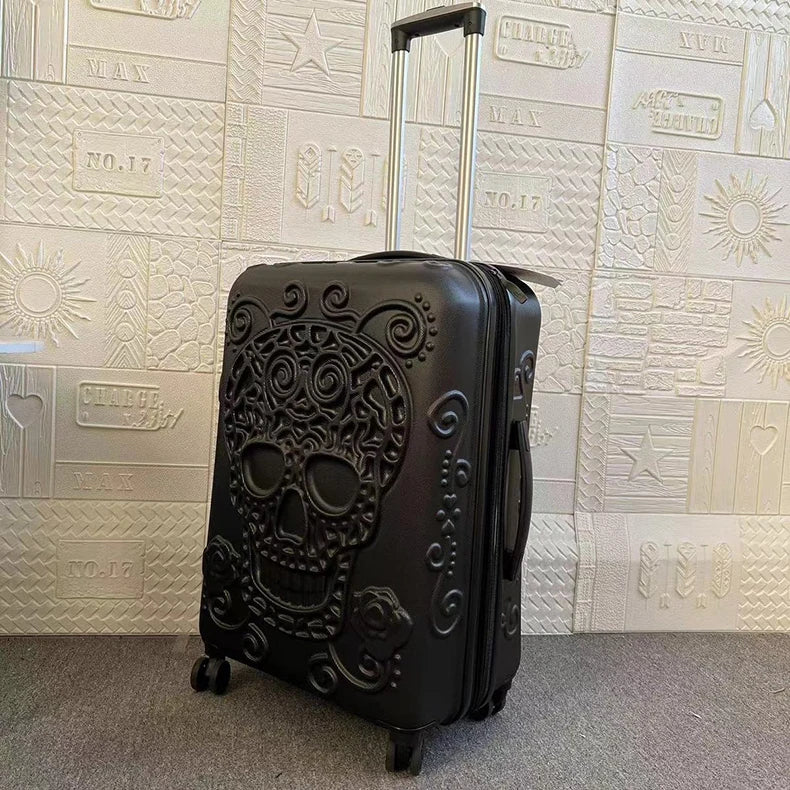 Personality pop elements travel luggage Punk Trend Skeleton suitcase 20" boarding box 24/28" customs lock carry on trolley bag
