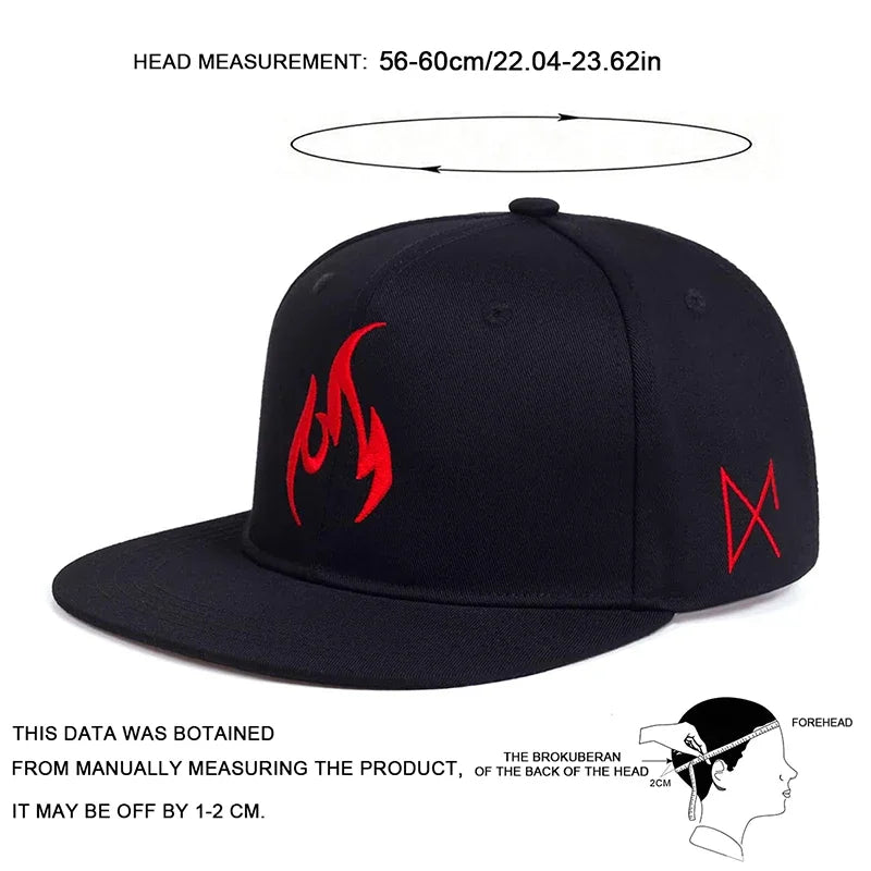 Unisex Flammenstickerei Hip-Hop-Mützen Frühling Herbst Outdoor Verstellbare Freizeit-Baseballkappen Trucker-Mützen Sonnenhut