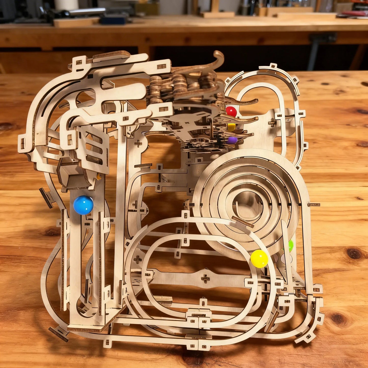 DIY Mechanical Ball Track Model Kit 3D Puzzle Construction Fun Set Wooden Building Blocks Christmas & Halloween Gift
