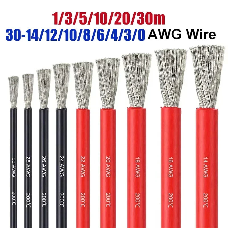 Weiches Silikonkabel 14 12 10 8 6 4 3 0 AWG Rot Schwarz Hitzebeständig 50mm² Elektrokabel für Auto Wohnmobil Solarbatterie Wechselrichter