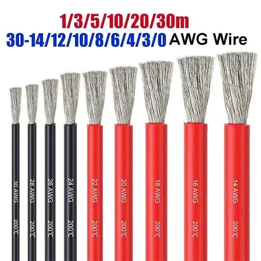 Soft Silicone Cable 14 12 10 8 6 4 3 0 AWG Red Black Heat Resistant 50mm2 Electrical Wire for Car Auto RV Solar Battery Inverter