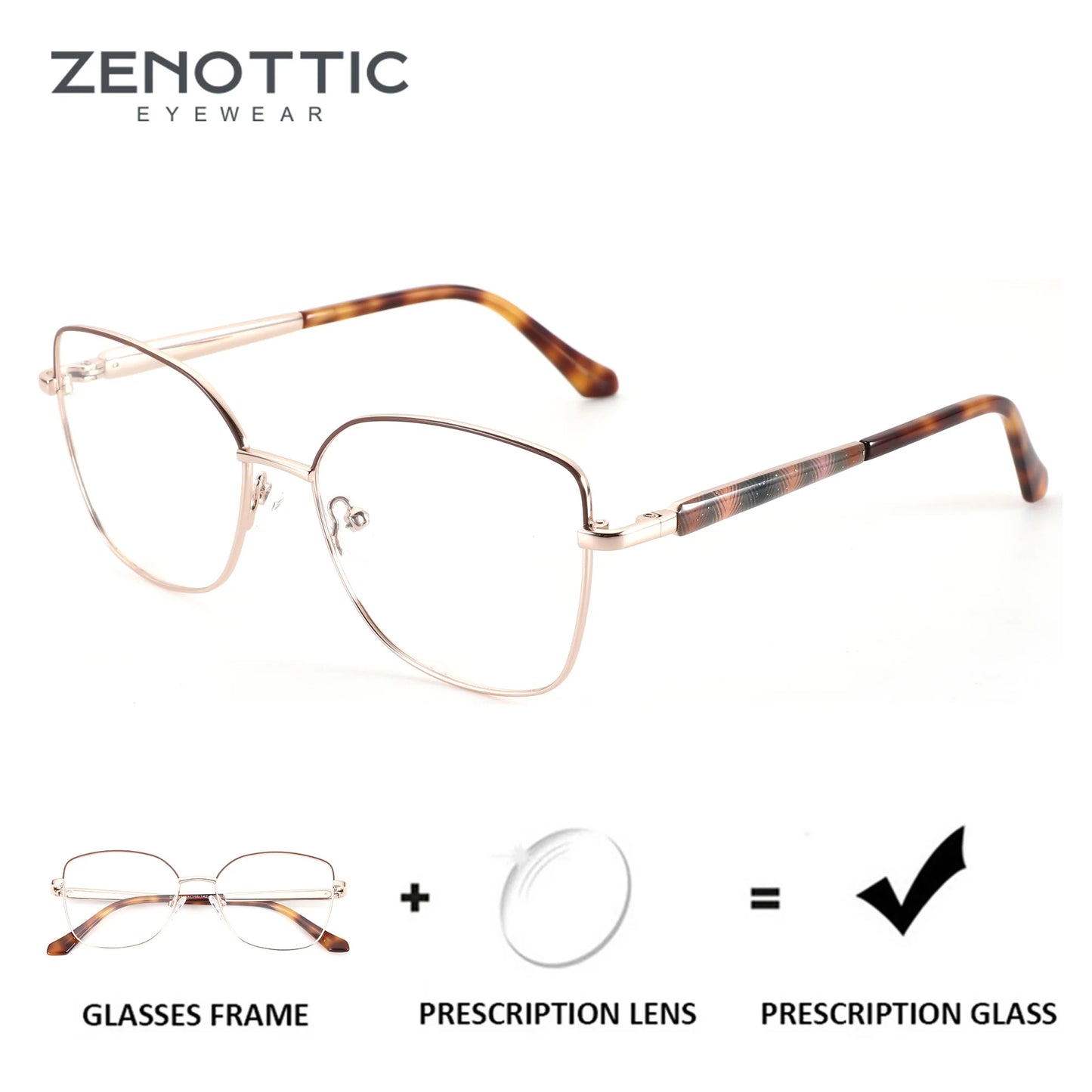 ZENOTTIC S Größe Modische Metall-Schmetterlings-Korrektionsbrille für Damen Gleitsicht-Mehrstärken-Optikgläser Myopie-Brille