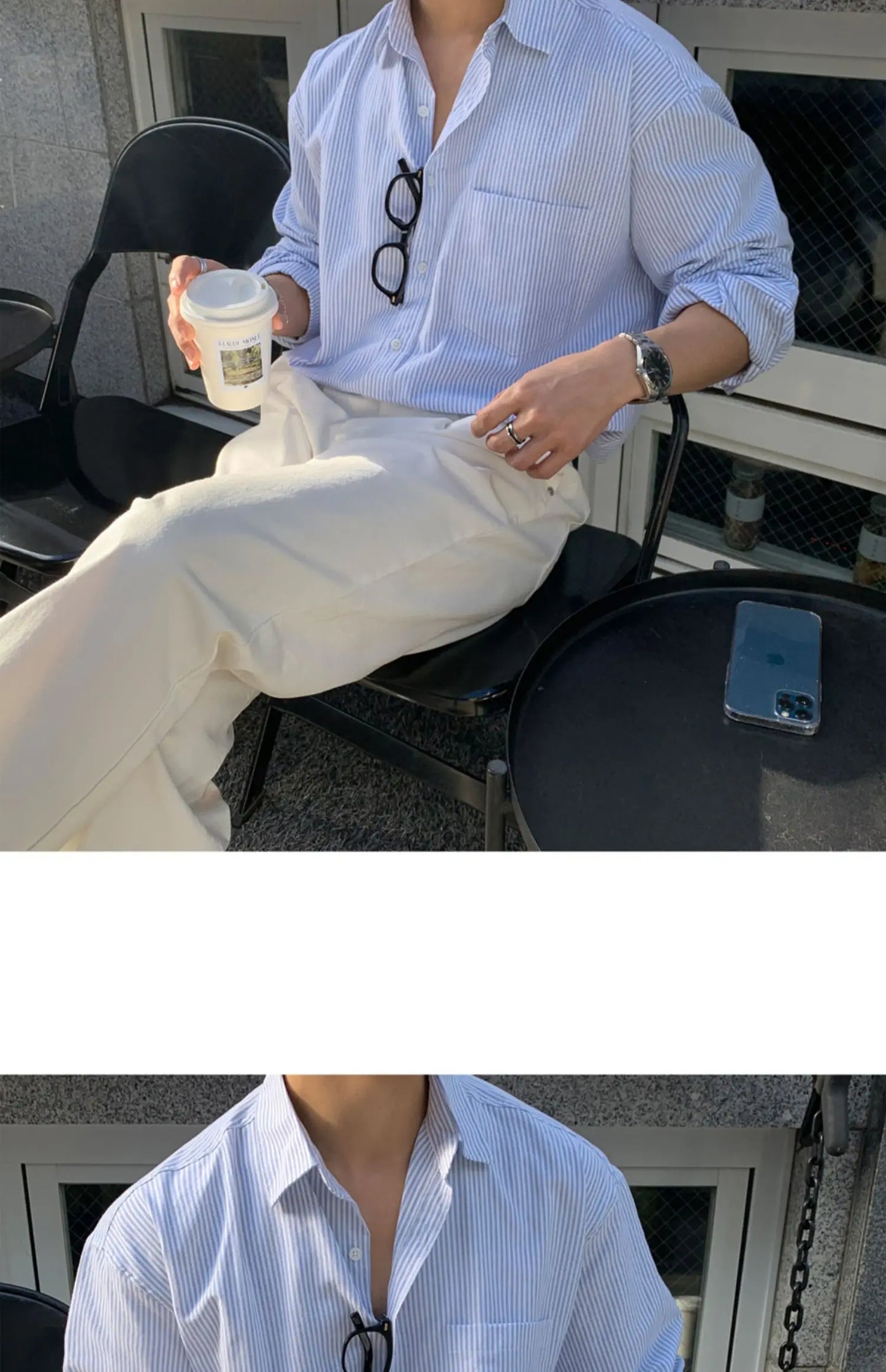 Chemise surdimensionnée rayée pour hommes, T-shirt à manches longues assorti pour le printemps et l'automne, Manteau de chemise coréen décontracté unisexe d'extérieur
