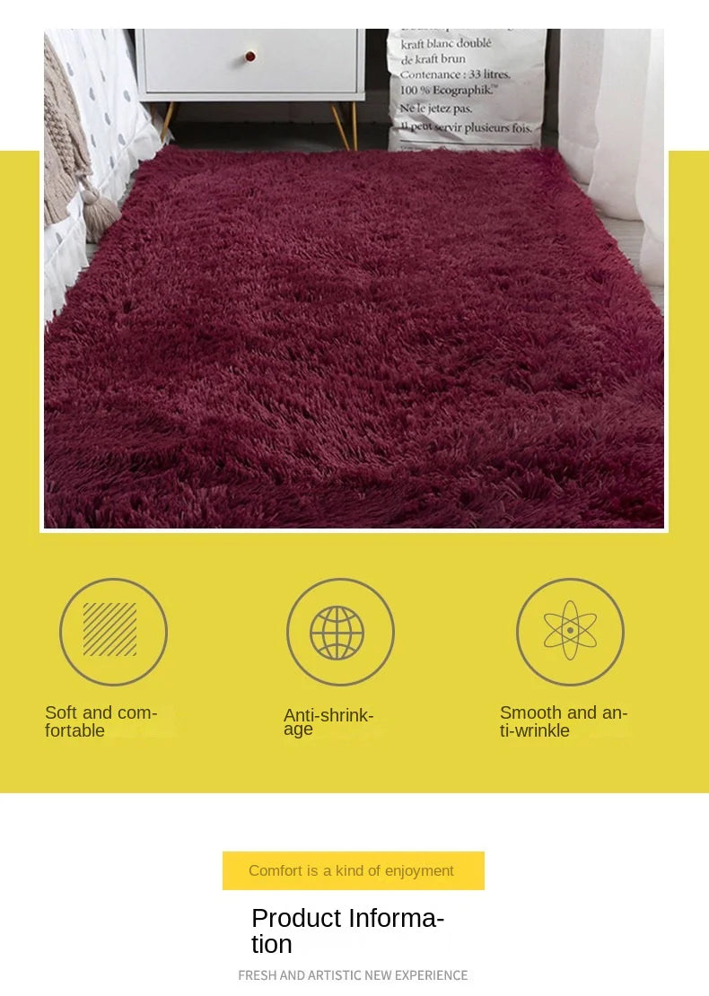 VIKAMA Simple Modern Silk Hair Tie-Dye Carpet Plush Soft Living Room Bedroom Bed Blanket Children's Room Non-Slip Floor Mat