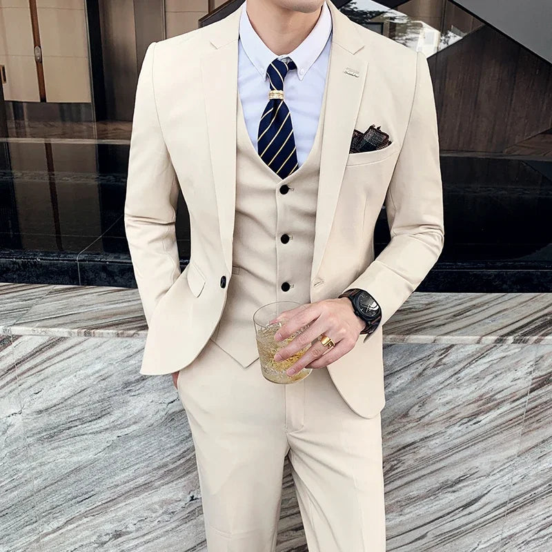 S-7XL (Jacke+Weste+Hose) Mode-Boutique Gitter Anzug Formeller Business Herren Anzug 3-teiliges Set Bräutigam Hochzeitskleid Karierter Anzug Showbühne