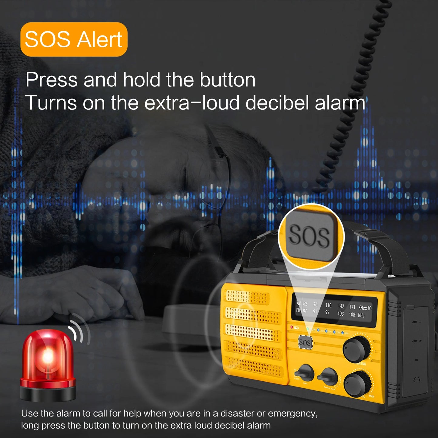 Wetterradio Notfall Multifunktionales Radio FM AM WB Handkurbel Solar USB-Ladefunktion 2000mAh Powerbank LED Taschenlampe