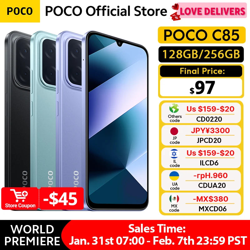 POCO C85 Global Version Smartphone NFC 128GB 256GB MediaTek Helio G81-Ultra 6.9" Dot Drop Display 50MP Main Camera 6000mAh