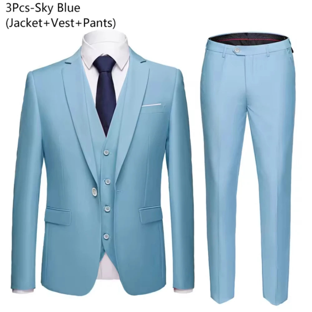 Suits For Men 3 Pieces Set Elegant Wedding  Fashion Classic Full Jackets Vest Pants Blazers Outfit 2025 Formal Costume