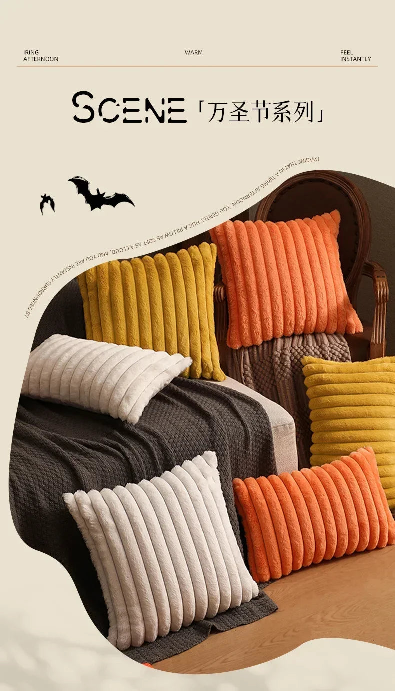 Housse de coussin en fausse fourrure de lapin, housse de coussin moelleuse et douce à rayures, oreillers décoratifs, décoration de luxe pour canapé