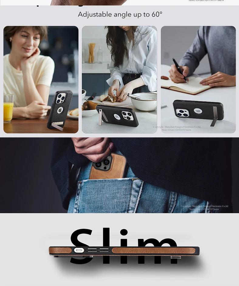 Handyhülle aus PU-Leder mit Ständer für iPhone 17 16 15 Pro Max 14 Plus 13 12 11 Mini Weicher Griff Luxus-Rückabdeckung mit Ständer