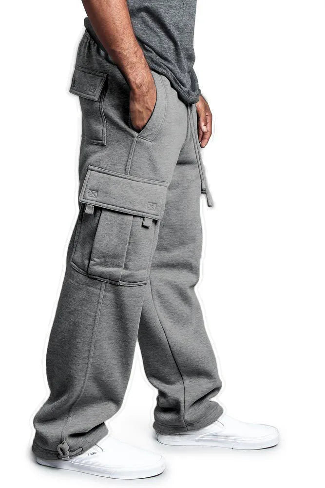 Frühling und Herbst Neue Herren Sport-Freizeit-Hose Multi-Pocket Lose Unifarbene Cargo-Arbeitshose Streetwear Herrenhose