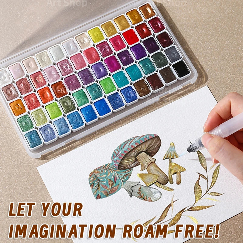 20/24/60/72 Colors Pearl Watercolor Pigment,Metallic,Shimmer,Glitter Solid Paint Mini Travel Portable Kit for Painting,Writing