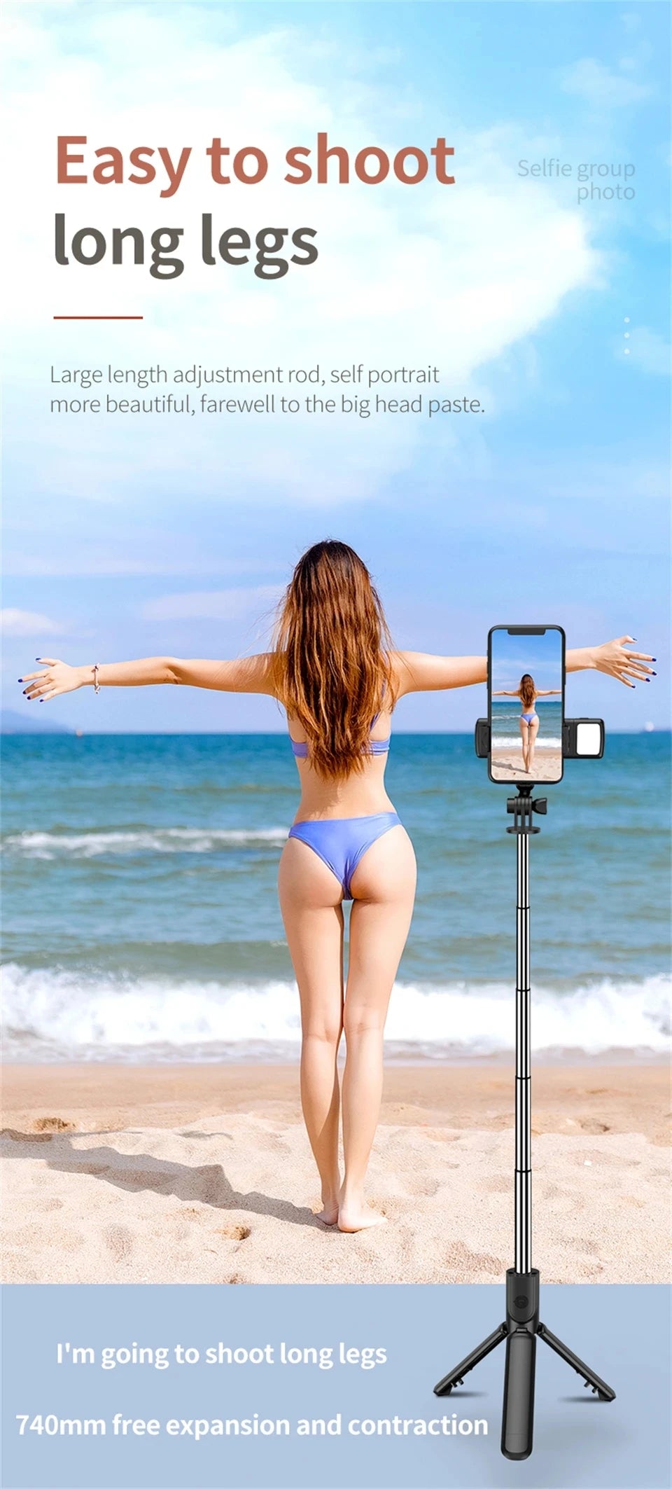 MEUYAG Tragbares, faltbares Selfie-Stick-Stativ mit Aufhelllicht und kabelloser Bluetooth-Fernbedienung für Telefone