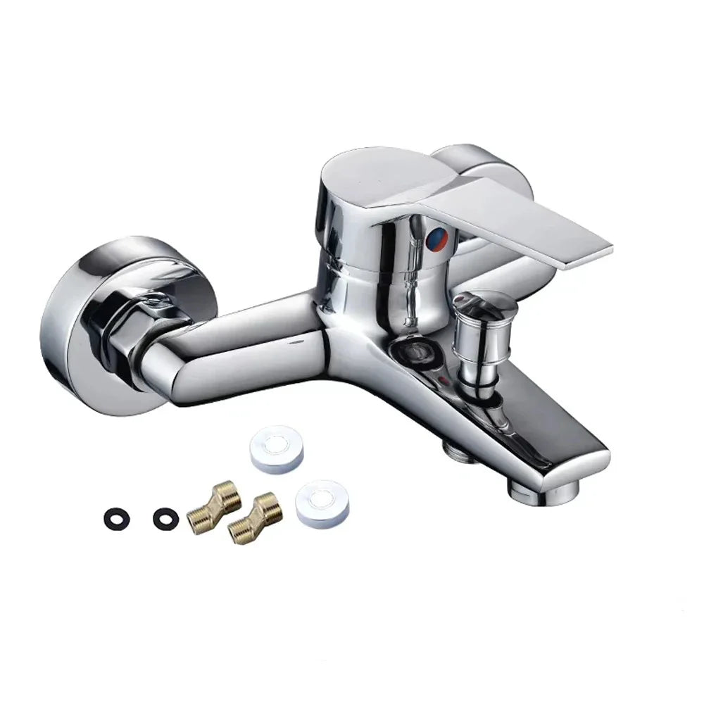 Robinet de salle de bain chromé Robinet de baignoire Fixation murale Robinet de douche eau froide et chaude