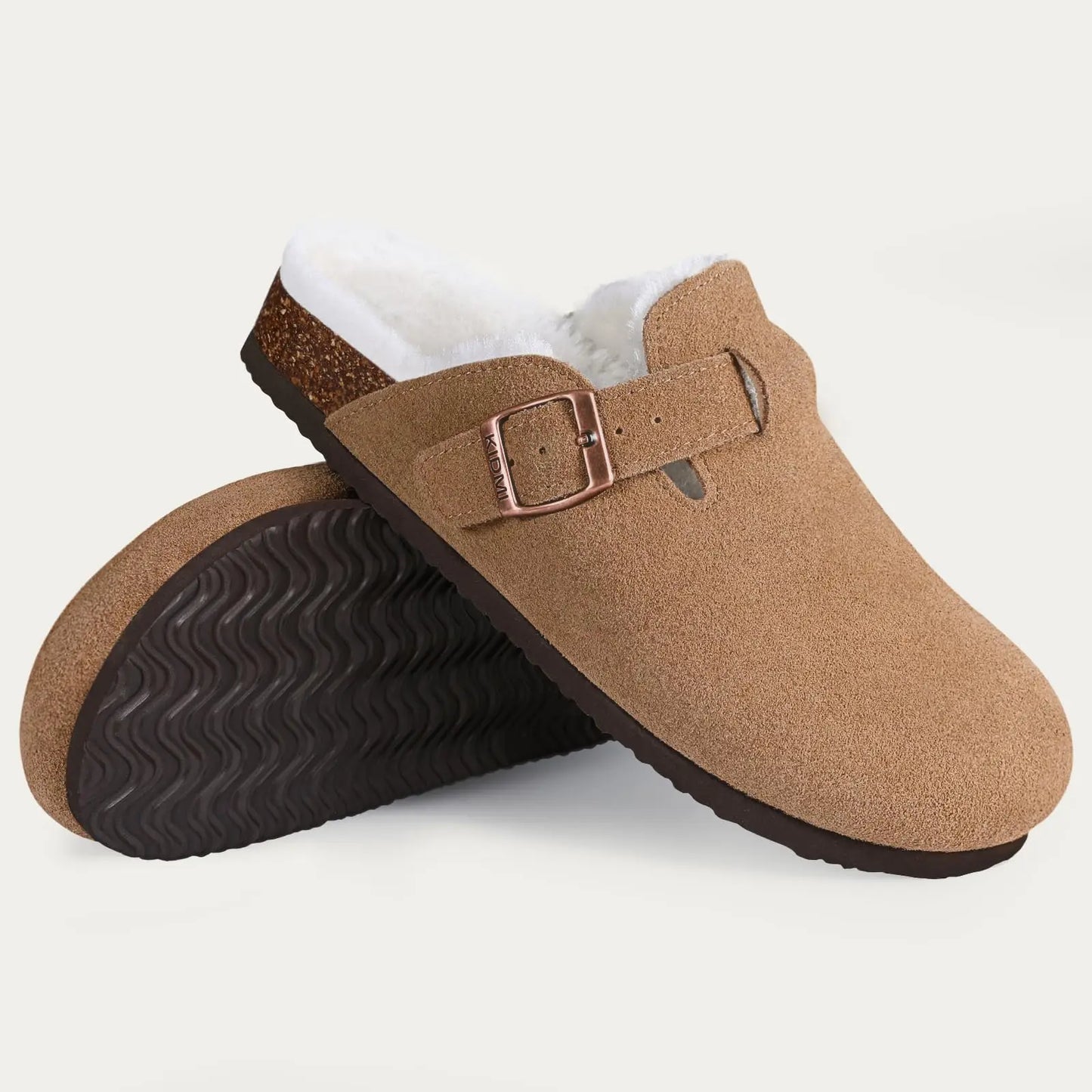KIDMI Wildleder-Clogs für Damen Herren Pantoletten Korkfußbett Sandalen mit Fußgewölbestütze Modische rutschfeste Outdoor-Strandschuhe Hausschuhe